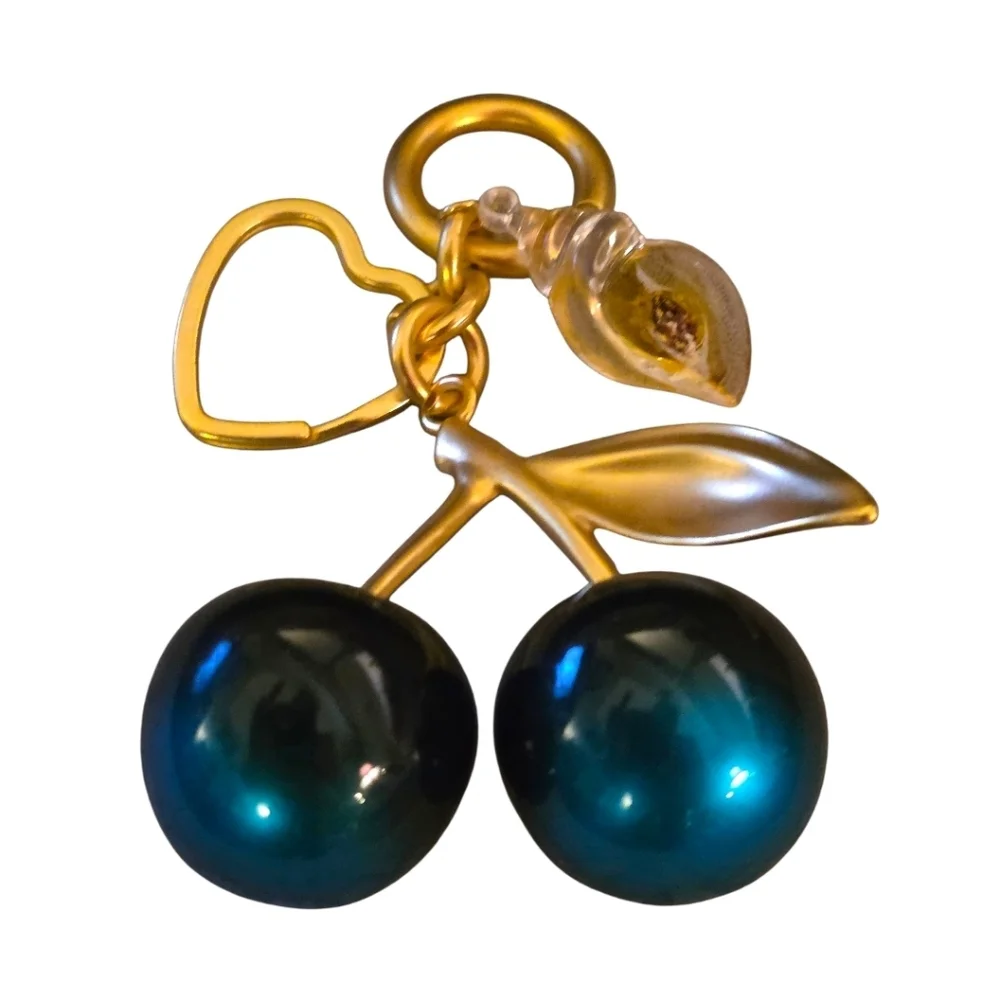 Turquoise and Black Ombre Large Cherry Purse Charm